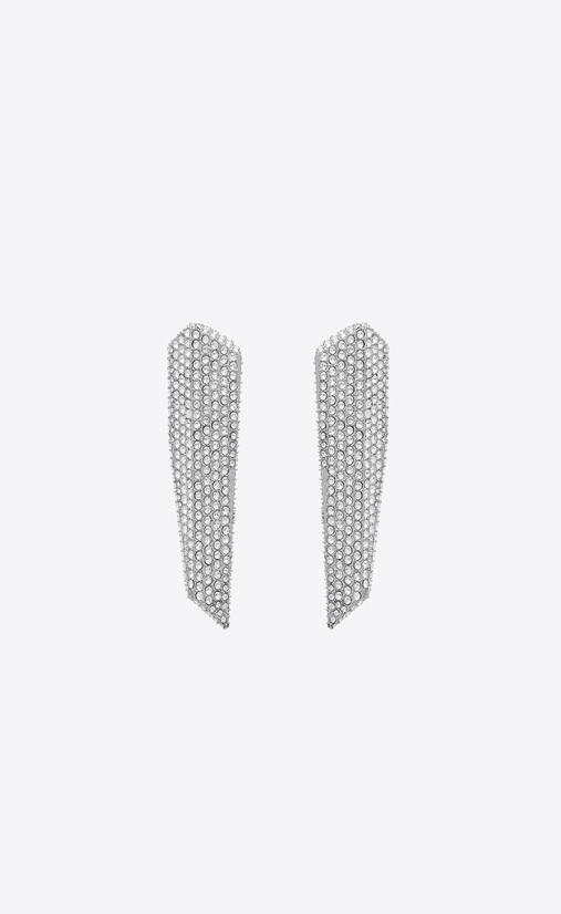 SAINT LAURENT Earrings Woman SMOKING stalactite earrings in silver-tone metal with white crystals a_V4